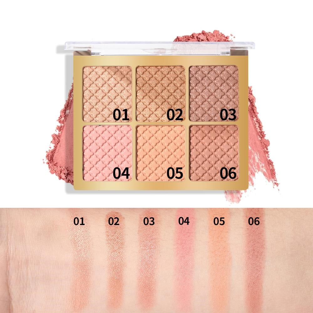 6 Color Square Face Palette - Versatile Blush, Highlighter & Contour Kit for a Radiant UEA Glow