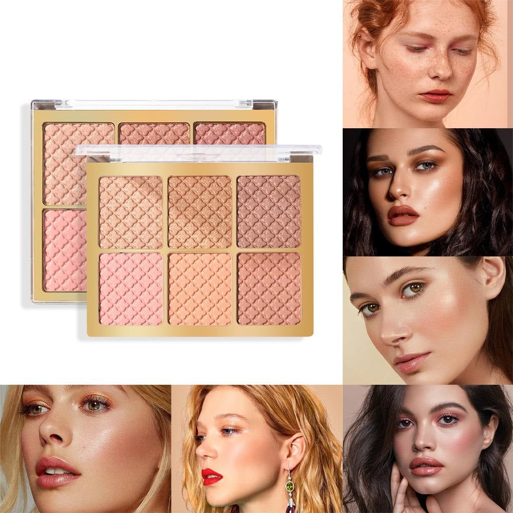 6 Color Square Face Palette - Versatile Blush, Highlighter & Contour Kit for a Radiant UEA Glow