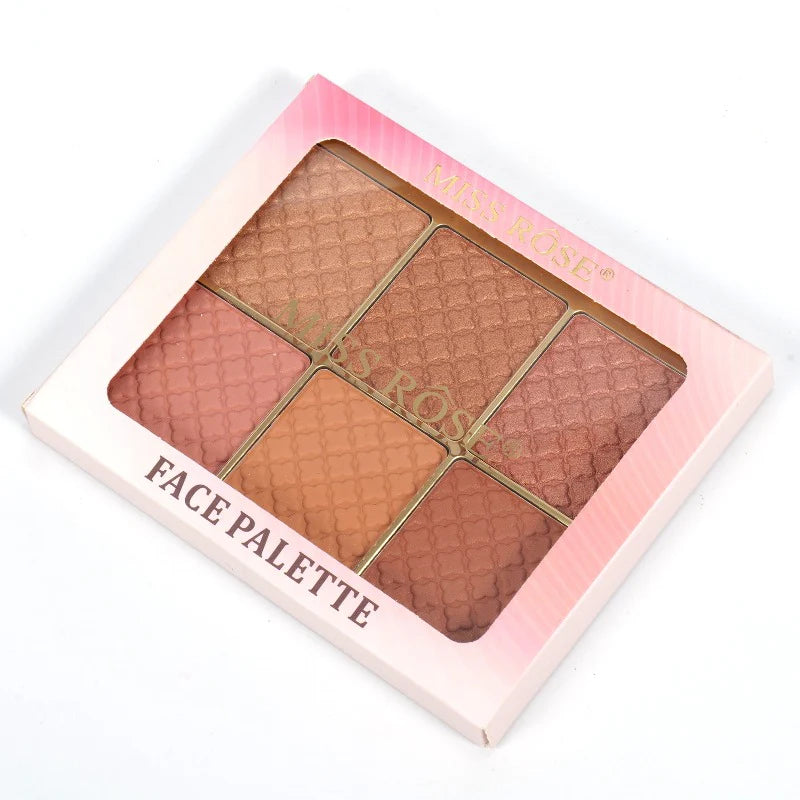 6 Color Square Face Palette - Versatile Blush, Highlighter & Contour Kit for a Radiant UEA Glow